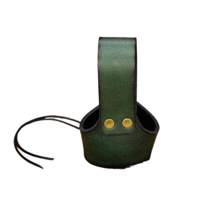 Green Leather Drinking Horn Holder - Smaller Size