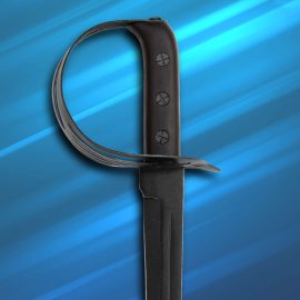 This sword has a sharpened, darkened 1065 high carbon steel blade with an extra-wide tang. Includes a leather scabbard with engraved throat and chape. Overall 44 inches.


Battlecry has added every swashbucklerâ€™s and pirateâ€™s favorite sword to its line: the Cutlass. The Cutlass was prized for its compact length, which was more suitable for the tight confines of a ship. This Battlecry Cutlass would do any seafarer proud, with a slightly upswept blade that has a clip point tip thatâ€™s perfect for thrusting.
The basket is attractively decorated with cut-outs. Top-quality, genuine leather scabbard with metal throat and chape. Scabbard includes attached frog and belt loop. The 1065 high carbon steel has a darkened, battle-hardened finish, so itâ€™s well protected from the frequent rust spots and stains that occur so often from everyday practice and exposure to the elements.
The blade has a full tang and is tempered to a low 50s RC. This pre-sharpened blade has gone through rigorous testing. The hands-on nature of the manufacturing by master smiths makes this line unique.
Includes a certificate of authenticity signed by each smith that touched your blade through every step of the forging process. Also includes "Battlecry" sticker. Made by Windlass Steelcrafts - Swords Don't Need Reloadingâ„¢.Â Â 


