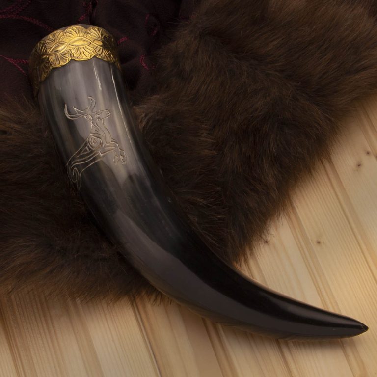 Viking Drinking Horn with Charging Stag Design