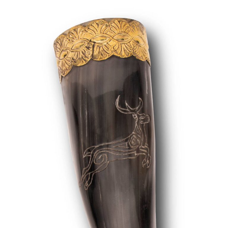 Viking Drinking Horn with Charging Stag Design