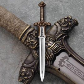 Capturing every detail from the 1982 Barbarian movie classic, this exacting scaled replica of The Atlantean Sword is sized perfectly for display. Cast in solid metal and plated for a handsome adventure worn look, it includes wooden presentation box. Made in Spain.    Overall: 6-1/4"    View more products from Conan the Barbarian  View more products from Marto  © 2011 Conan Properties International, LLC.  Conan ®, Conan the Barbarian ®, and all related logos, characters, names, and distinctive likenesses thereof are trademarks of Conan Properties International LLC unless otherwise noted.  All Rights Reserved.  Museum Replicas Limited Authorized User.