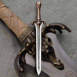 Capturing every detail from the 1982 Barbarian movie classic, this exacting scaled replica of The Father''s Sword is sized perfectly for display. Cast in solid metal and plated for a handsome adventure worn look, it includes wooden presentation box. Made in Spain.    Overall: 6-1/4"    View more products from Conan the Barbarian  View more products from Marto  © 2011 Conan Properties International, LLC.  Conan ®, Conan the Barbarian ®, and all related logos, characters, names, and distinctive likenesses thereof are trademarks of Conan Properties International LLC unless otherwise noted.  All Rights Reserved.  Museum Replicas Limited Authorized User.
