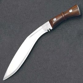 Since 1943 these Kukris have been made by one government contractor; Windlass Steelcrafts®. The original, official military issue! Hand forged from high carbon steel, each comes with regulation sheath. A must for outdoor activities that require chopping and cutting.  Used with devastating effectiveness by the famous Nepalese Gurkhas in the Siege of Delhi in 1857, in the trenches of WWI France, throughout the New Guinea jungle in WWII, and with distinction in the Falkland Islands. The blade is an impressive 1/4" thick with deep grooves and the traditional religious notch. Takes a good, sharp edge. Scale tang. Traditional, native hardwood handle. Standard metal butt plate. Genuine military issue to Gurkha Regiments in India. The only Kukri on the market that comes with a copy of the government contract, the ordinance drawing and spec sheet. The Gurkha regimental kukri comes with accessory knives. Made by Windlass Steelcrafts and comes factory sharp

