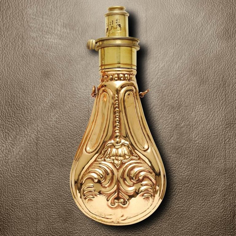 Brass Powder Flask with Floral Design Replica