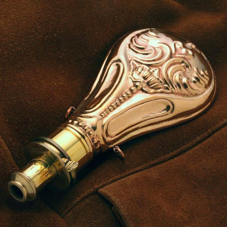 Brass Powder Flask with Floral Design Replica