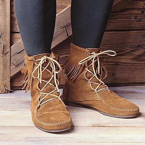 Fringed Low Leather Boots