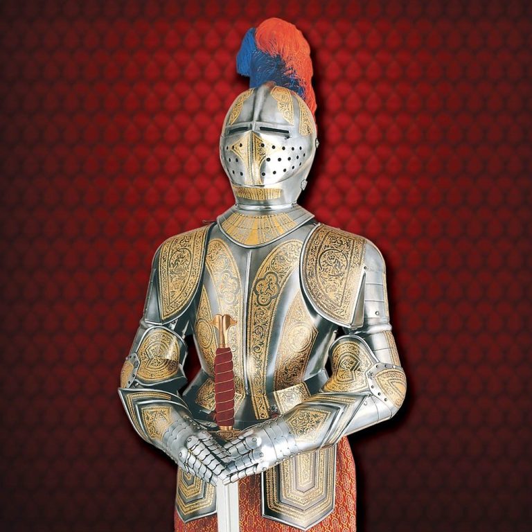 Gold Etched Medieval Suit of Armor