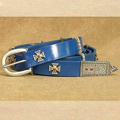 Medieval Long Blue Leather Belt