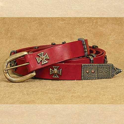Medieval Long Red Leather Belt