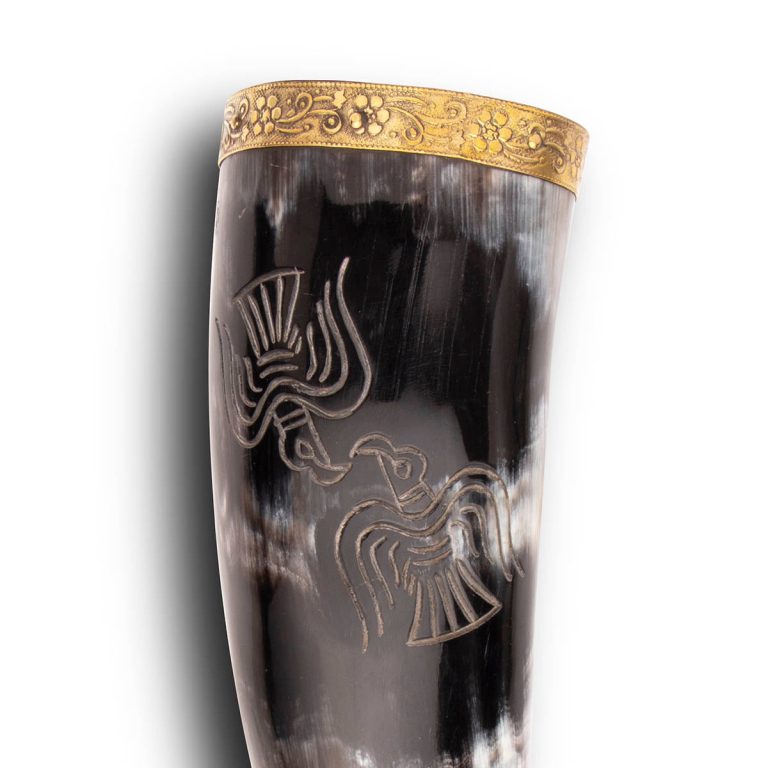 Viking Drinking Horn with Odin's Ravens Design