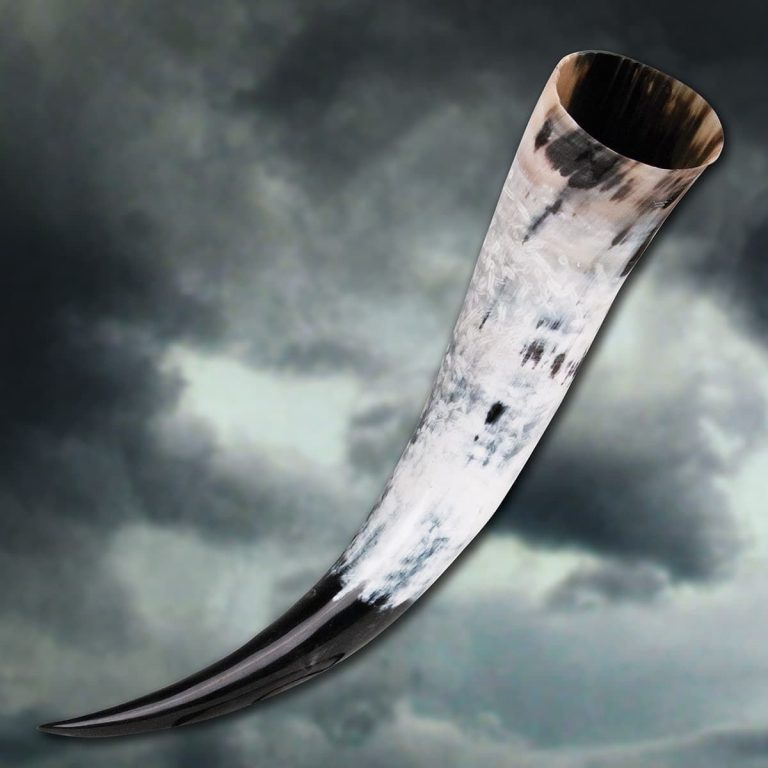Oversized Drinking Horn with Wooden Stand