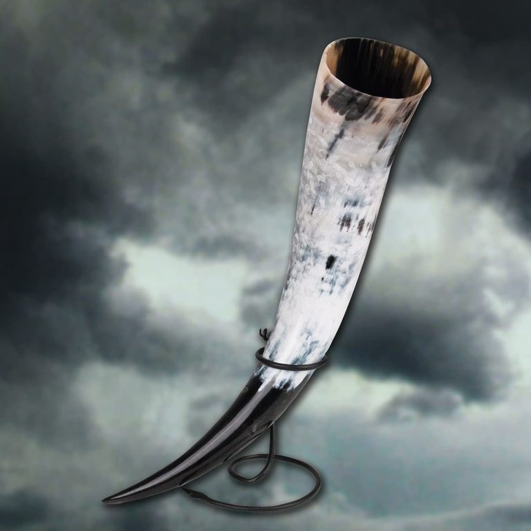 Oversized Drinking Horn with Wooden Stand
