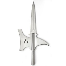 The Sergeant's Halberd is often seen as a ceremonial item, carried as a badge of rank by officers in the 18th and 19th Centuries. Unlike its heavy-duty cousins, the Sergeant's Halberd was actually developed during the age of firearms and was designed to face foes with less protective armor. Lighter, faster, and more maneuverable, it is deceptively quick and astonishingly effective. Hand-forged of tough, high carbon steel by the master armorers at Windlass Steelcrafts. It can be mounted on a wooden dowel from your local hardware or home supply store.