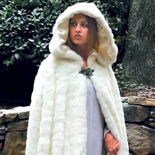 Faux Fur Hooded Cape Snow Queen Style