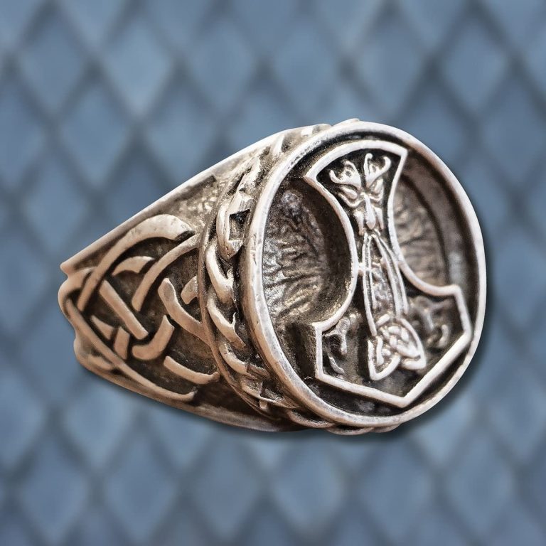 Pewter Signet Ring with Thor's Hammer Design