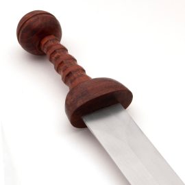 Train like a Gladiator, but with a space-age blade.
 
The wooden hilt of this Gladius is historically accurate, like our other Roman replicas, but this training version has a blunt blade made of tempered aircraft-grade aluminum. Aluminum "wasters" are more realistic than wooden ones, and they handle more like steel swords. The blade on this gladius has a satin finish with rounded edges and a blunt tip. The blade won't split or rust, and the edges don't get nicks as much as steel blunts do after heavy use. The grip is American Hickory and the guard and pomel are steamed Beech. 