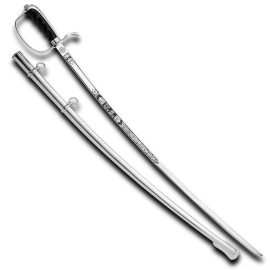 We are especially proud to bring you government spec dress and drill sabers and swords. Atlanta Cutlery knows our fighting men ask for and deserve the very best, that’s why we have been chosen by the government to produce the NCO saber for the U.S. Marine Corps. Each fine saber and sword is manufactured according to exacting government specifications. All blades are high polished stainless steel, detailed and appropriately etched according to government specifications. We guarantee that your military personnel, drill teams, students, graduates and customers will be completely satisfied with these sabers and swords. Please specify blade length: 28”, 30”, 32” or 34”. Includes the government scabbard. Made by Windlass Steelcrafts.
Sword and scabbard each can be personalized up to two lines each with up to 25 characters each line. Click here for details on our personalization service