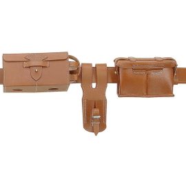 Originals are rare, this exacting replica is based on one. Your chance to own a top quality replica at a fraction of the price. Top grain leather with fine stitch work, you’ll swear you have the real thing. Features all standard ammo pouches and frog for the Arisaka bayonet. Solid brass buckle.    Length: Approximately 43-3/4" long    
