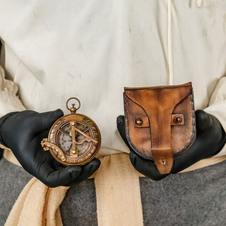 Brass Pocket Compass with Leather Case