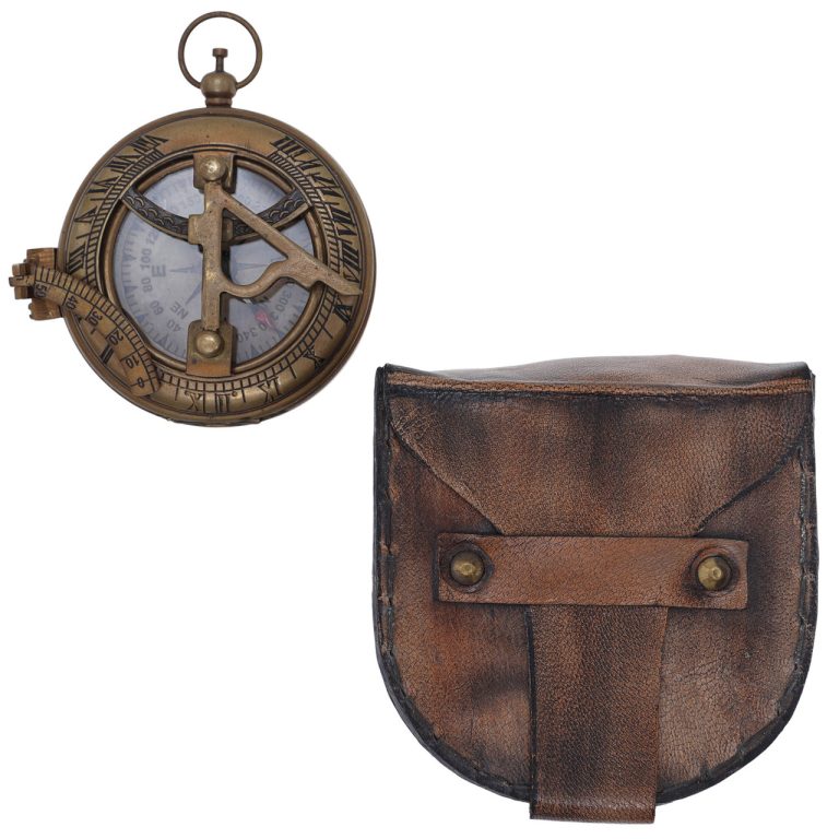 Brass Pocket Compass with Leather Case