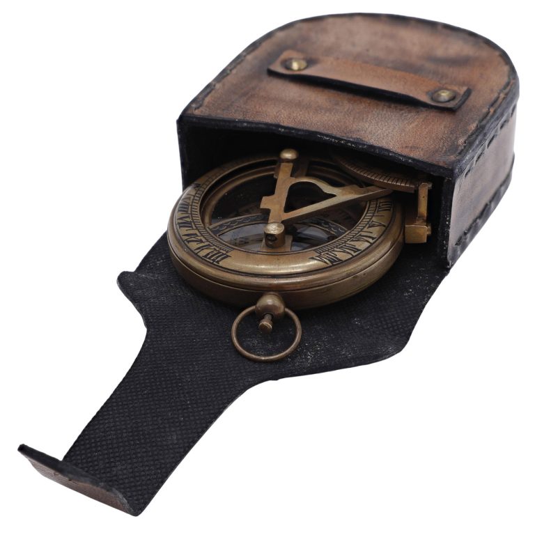 Brass Pocket Compass with Leather Case