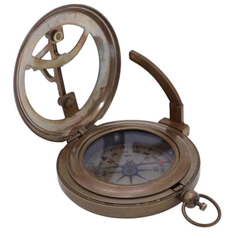 Brass Pocket Compass with Leather Case