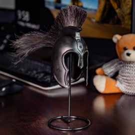Mini 20G Blackened Greek Troy Helmet with Stand