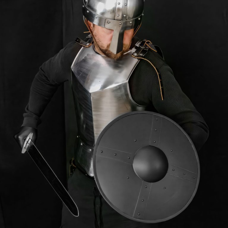 Black Medieval Buckler Shield, Battle Ready