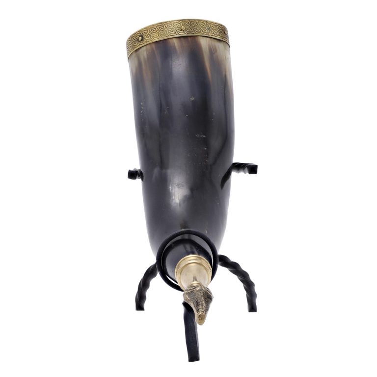Brass Tip Drinking Horn with Iron Rack
