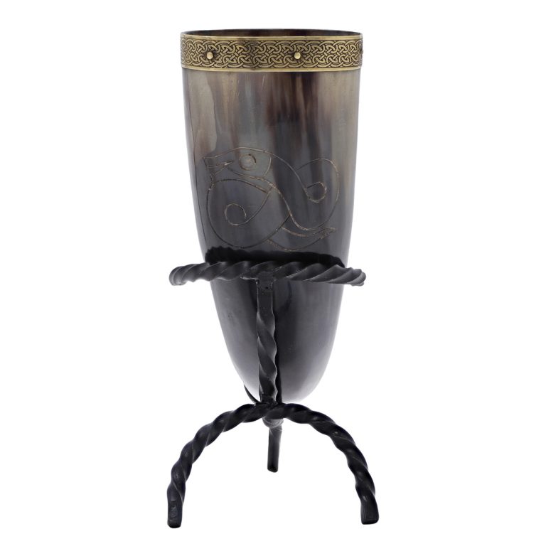 Brass Tip Drinking Horn with Iron Rack
