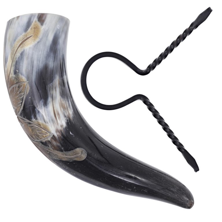 Viking Drinking Horn with Hand-Forged Rack