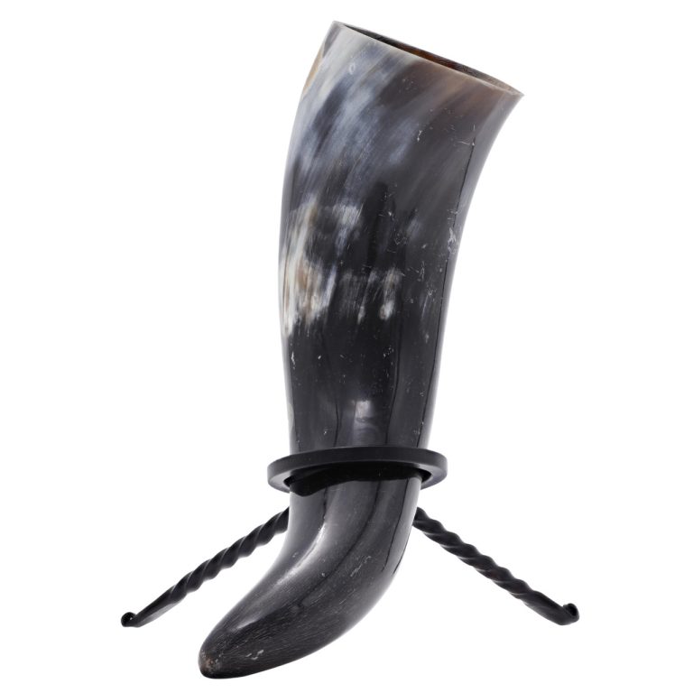Viking Drinking Horn with Hand-Forged Rack