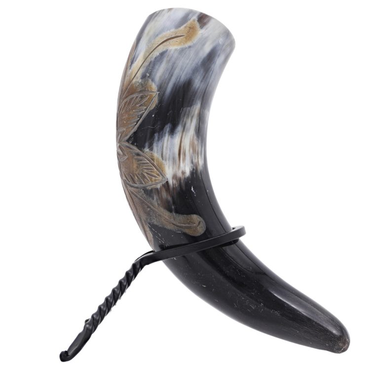 Viking Drinking Horn with Hand-Forged Rack