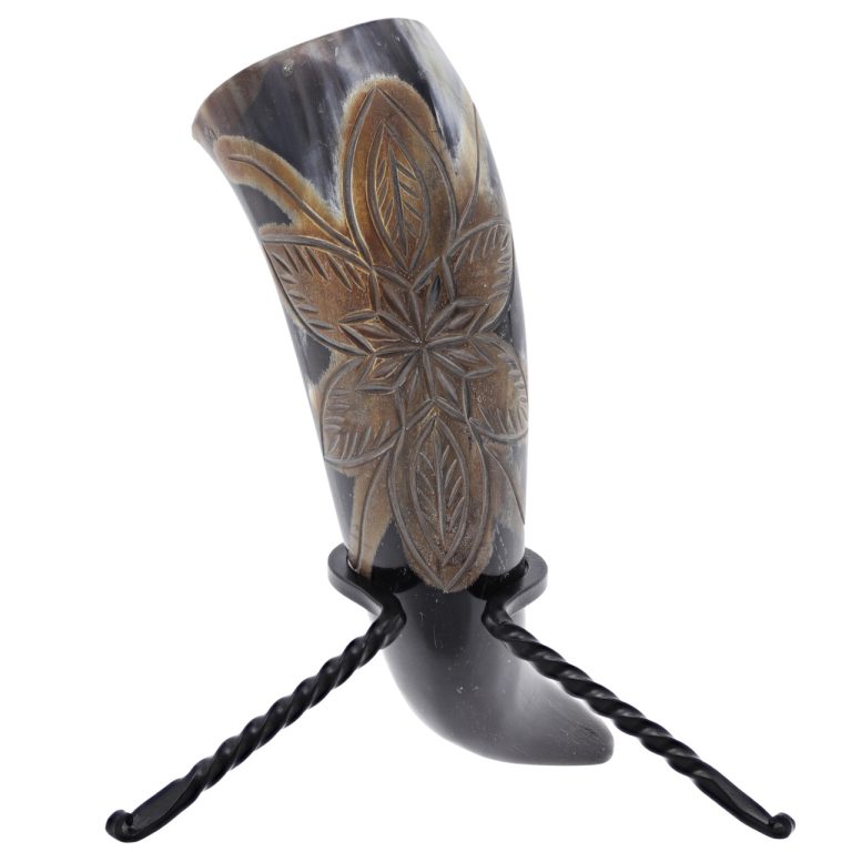 Viking Drinking Horn with Hand-Forged Rack