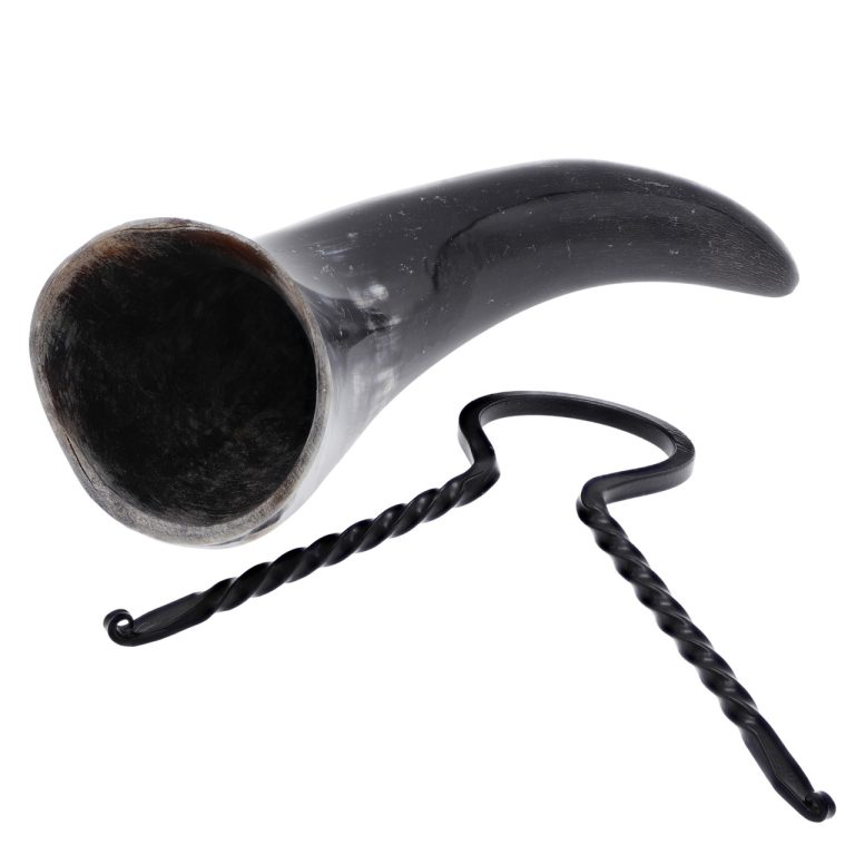 Viking Drinking Horn with Hand-Forged Rack