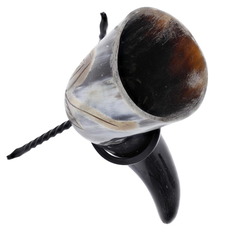 Viking Drinking Horn with Hand-Forged Rack