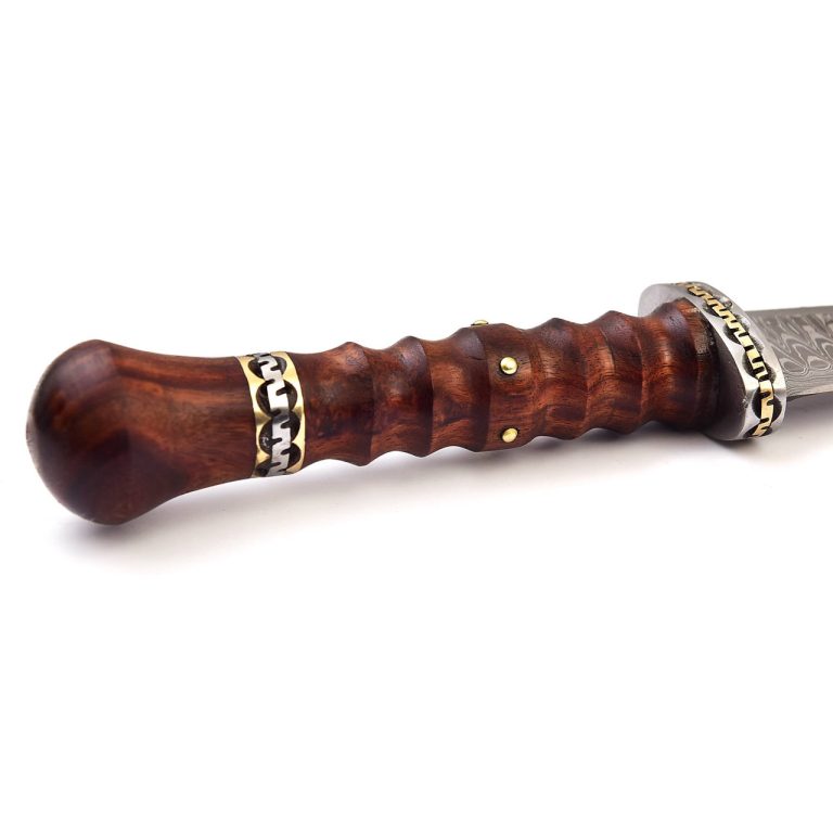 Damascus Double Edge Dagger with Leather Sheath