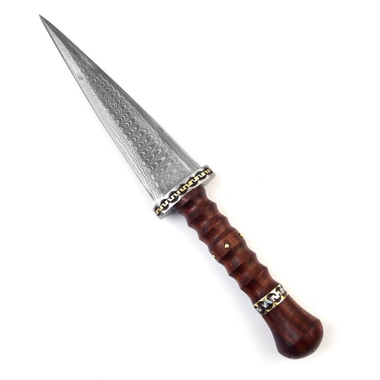Damascus Double Edge Dagger with Leather Sheath