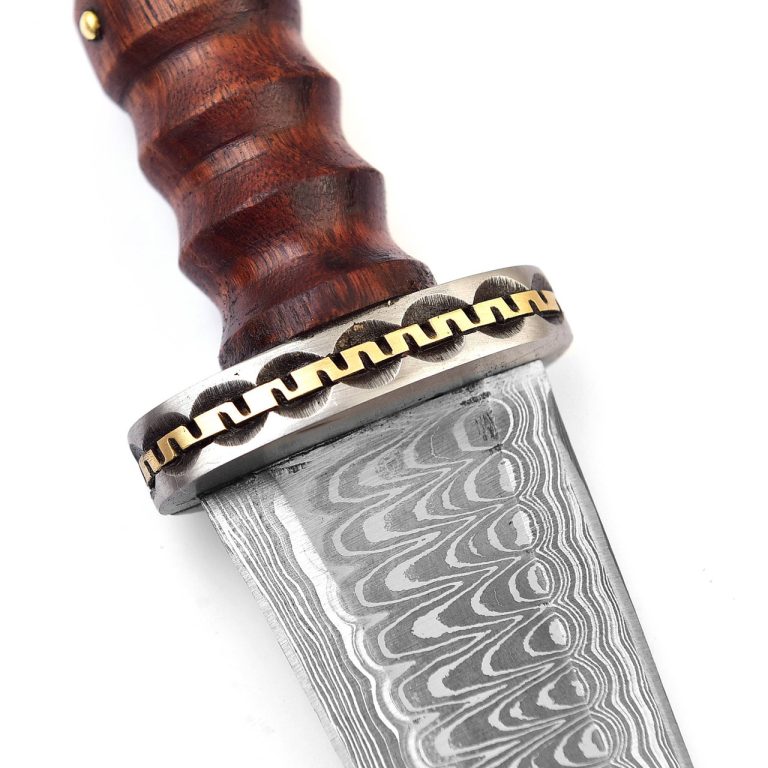 Damascus Double Edge Dagger with Leather Sheath