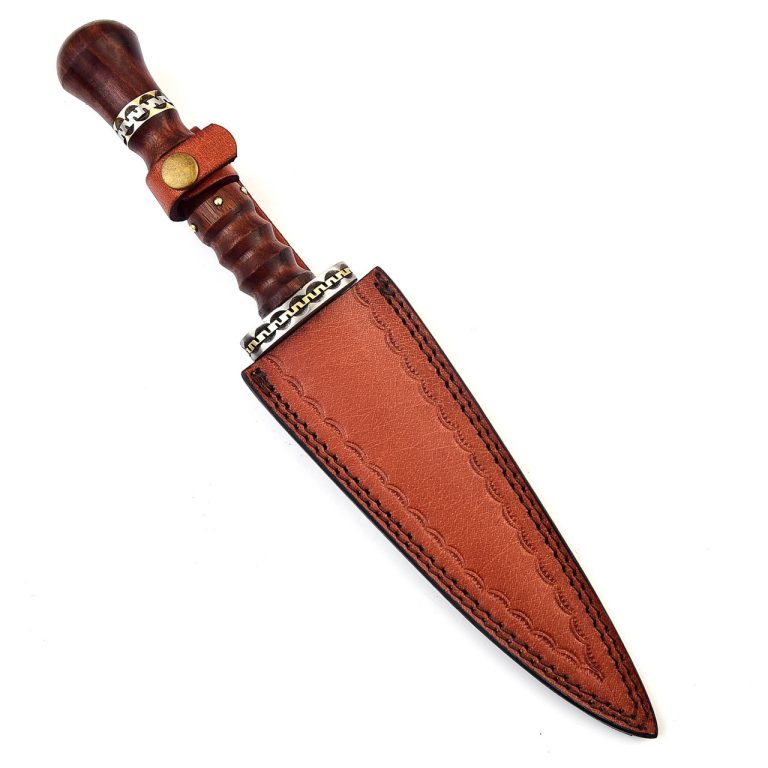 Damascus Double Edge Dagger with Leather Sheath