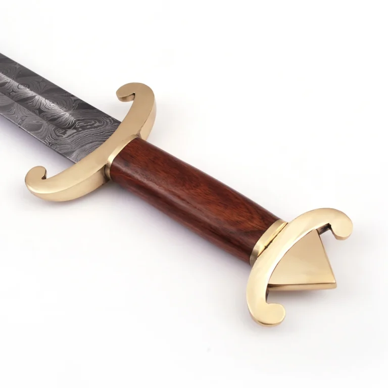 Damascus Sword with Brass Pommel and Leather Sheath