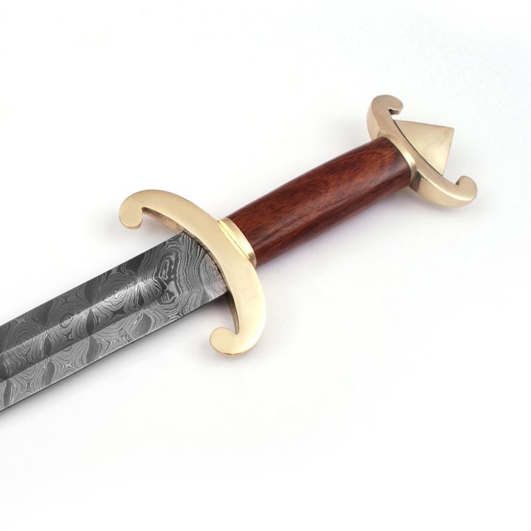 Damascus Sword with Brass Pommel and Leather Sheath