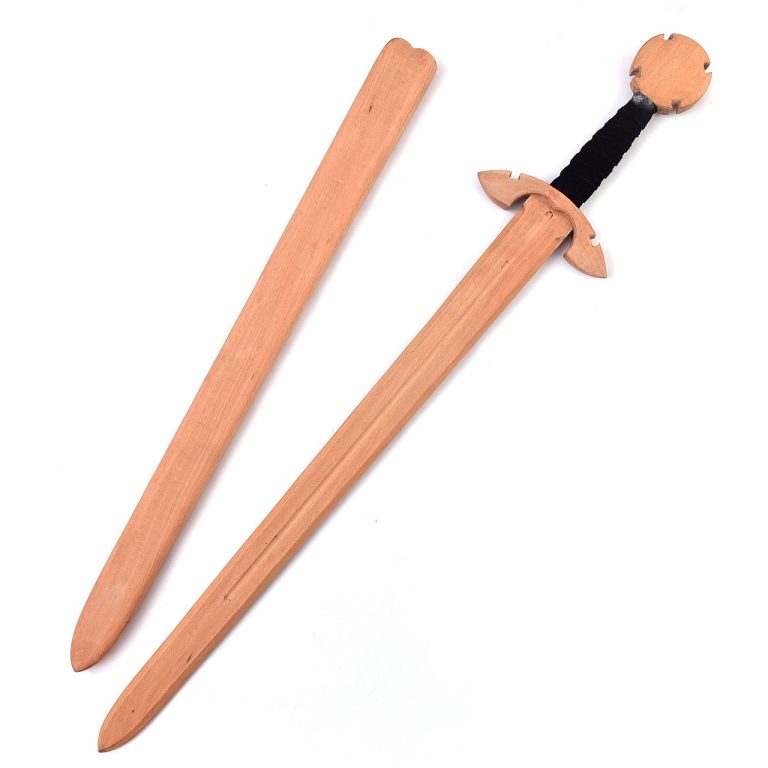 Celtic Wood Sword with Leather Handle and Scabbard