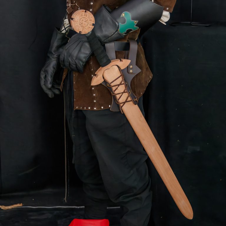 Celtic Wooden Sword with Leather Handle and Scabbard
