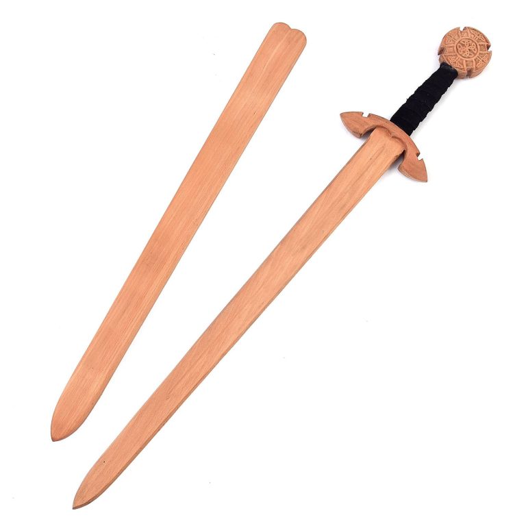 Celtic Wooden Sword with Leather Handle and Scabbard