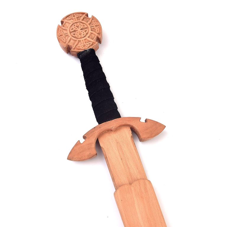 Celtic Wooden Sword with Leather Handle and Scabbard