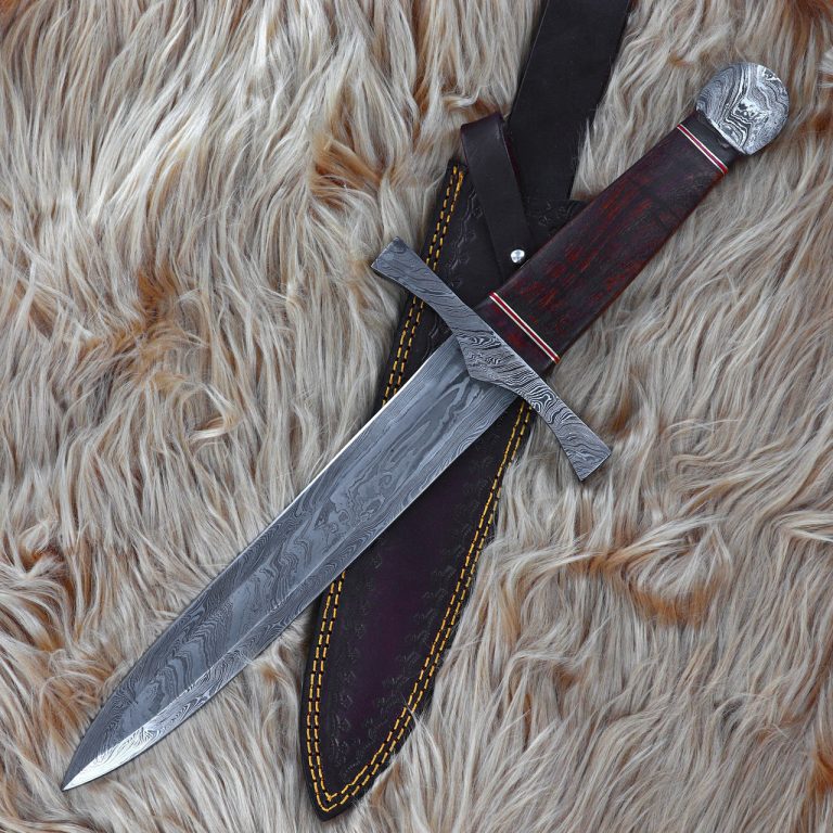 Damascus Steel Arming Dagger with Leather Sheath