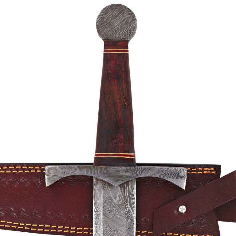 Damascus Steel Arming Dagger with Leather Sheath