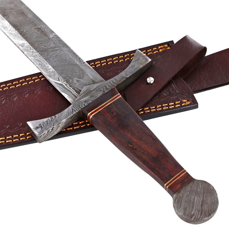 Damascus Steel Arming Dagger with Leather Sheath