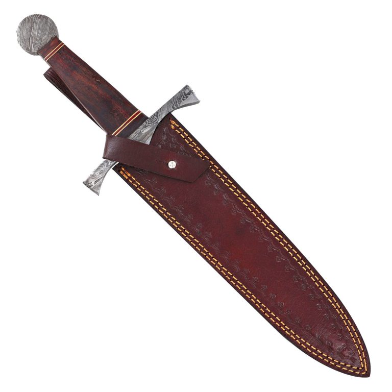 Damascus Steel Arming Dagger with Leather Sheath